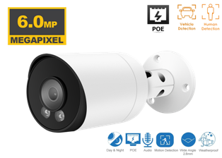 6MP IP Indoor/Outdoor Human/Vehicle Detect Infrared Bullet Security Camera with 2.8mm Fixed Lens